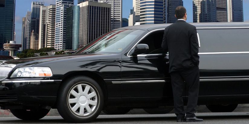 Limo Driver Stand With Limousine